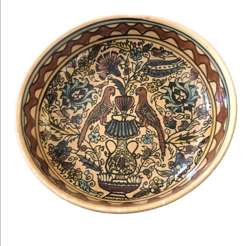 VTG Italian Pottery Pasta Bowl 2 Partridge In Floral Garden Glazed 9” Round